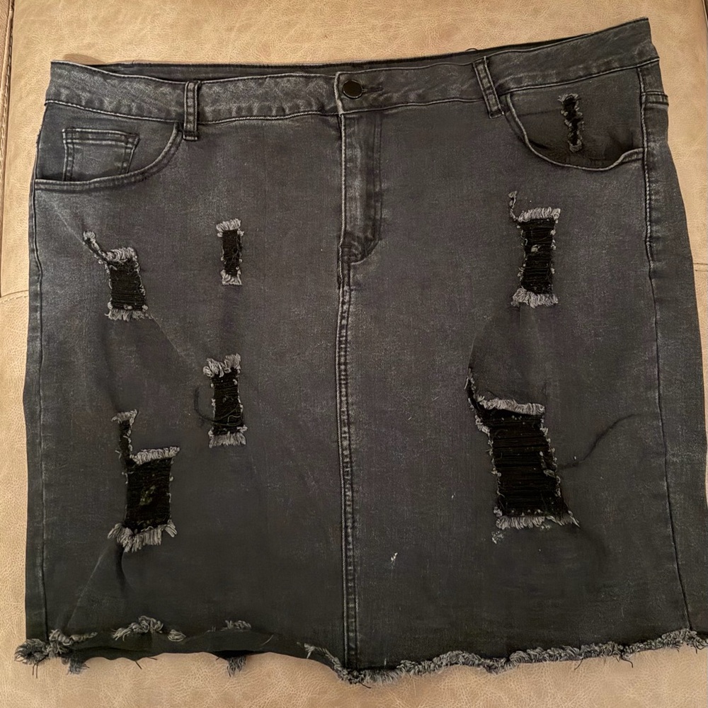 Distressed Black Denim Skirt